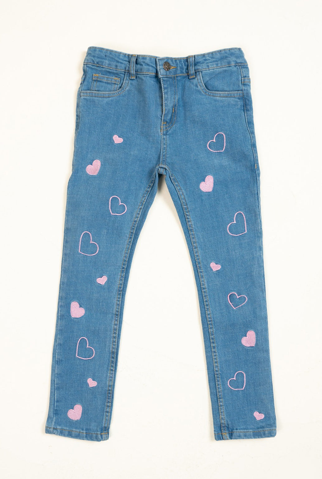 Mid Blue Jeans With Pink Embroidrey Heart