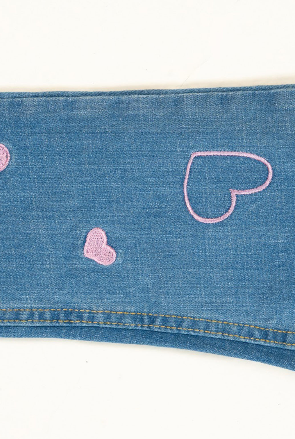 Mid Blue Jeans With Pink Embroidrey Heart
