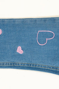 Mid Blue Jeans With Pink Embroidrey Heart