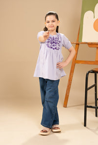 Purrple Top With Embroidrey Chect Motif