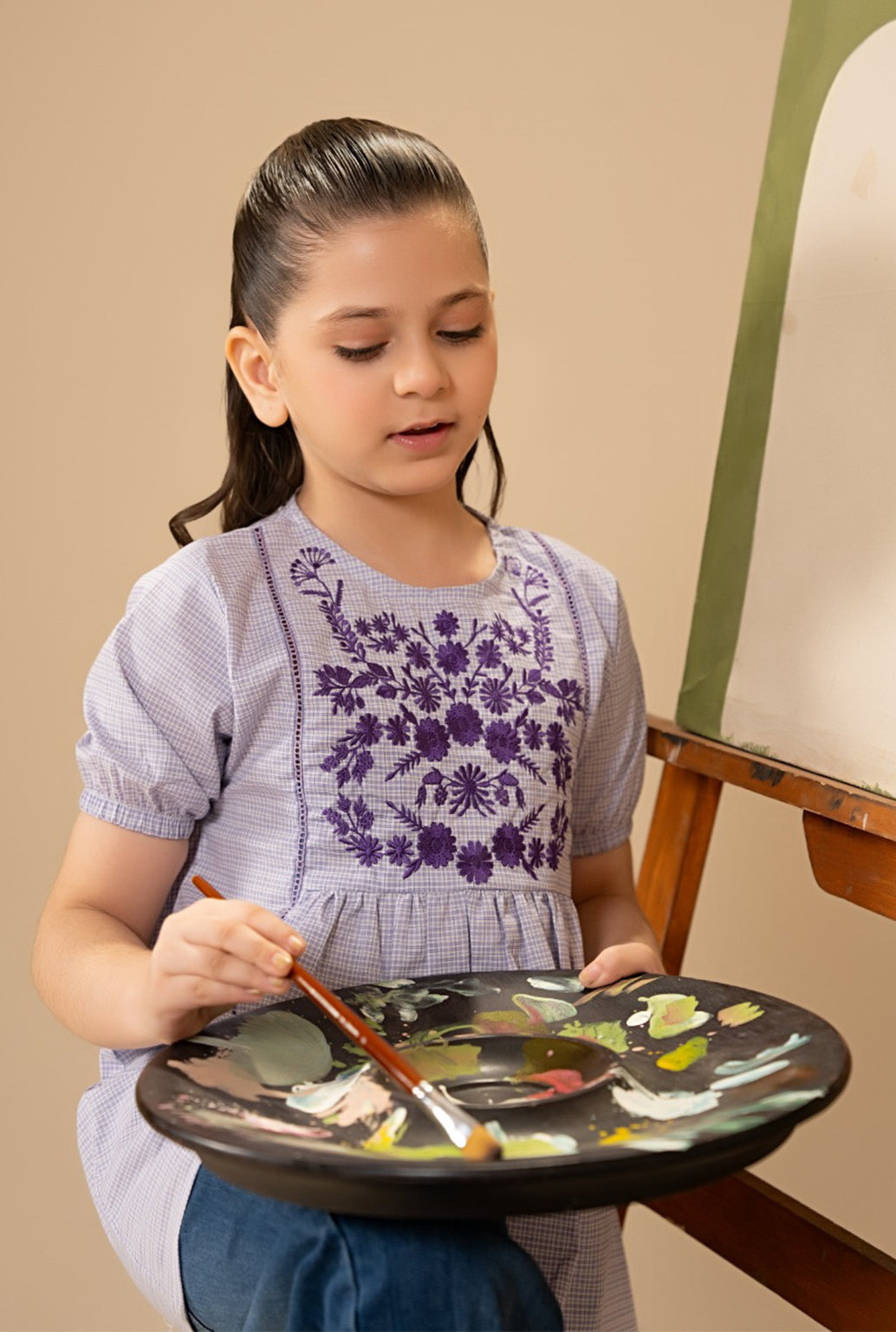 Purrple Top With Embroidrey Chect Motif